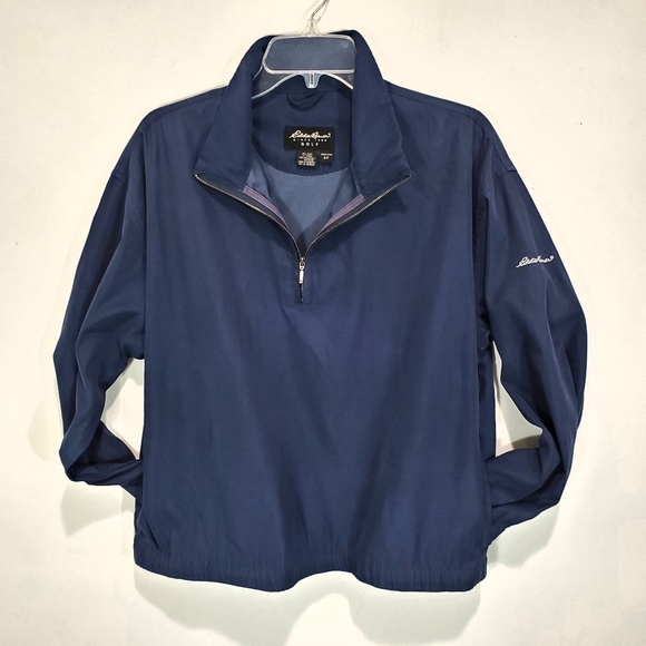 Eddie Bauer GOLF V-neck Warm-up Pullover, Men's XL equivalent. polyester navy blue type Vintage Second Hand